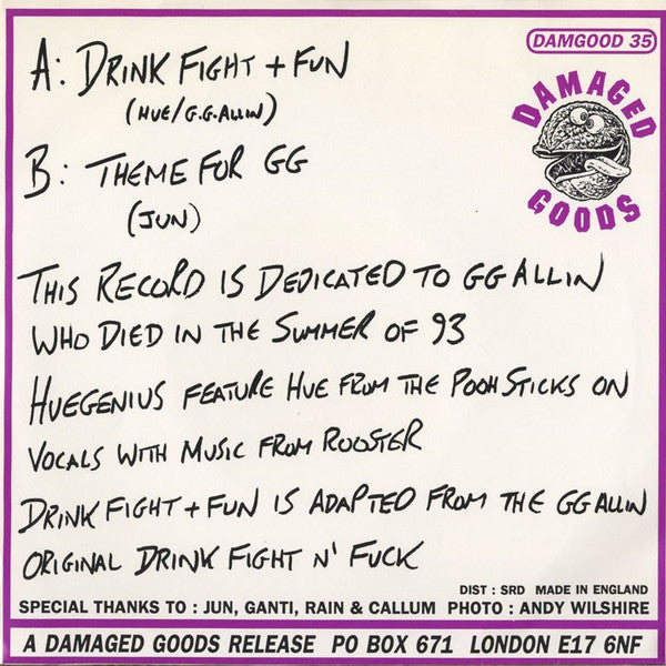 Huegenius : Drink Fight + Fun (7", Single)