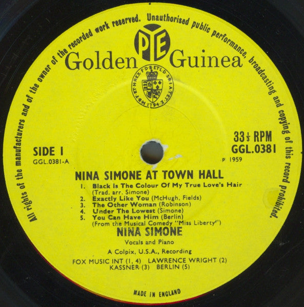 Nina Simone : Nina Simone At Town Hall (LP, Album, Mono, RE)
