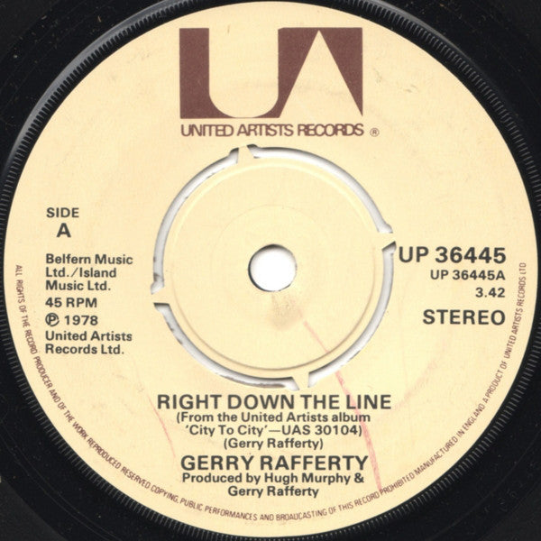 Gerry Rafferty : Right Down The Line (7", Single)