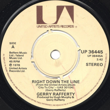 Gerry Rafferty : Right Down The Line (7", Single)