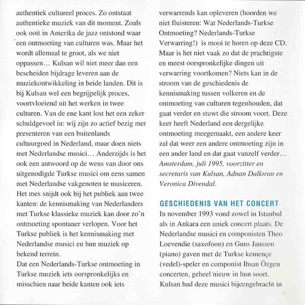 Theo Loevendie, İhsan Özgen, Guus Janssen, Martin Van Duynhoven : Nederlands-Turkse Ontmoeting In Turkse Muziek (CD, Album)