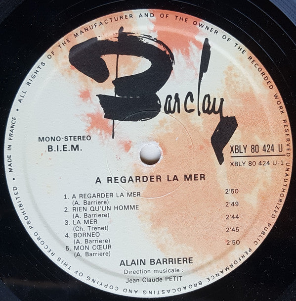 Alain Barrière : À Regarder La Mer (LP, Album)