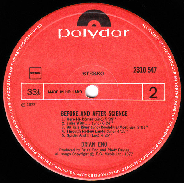 Brian Eno : Before And After Science (LP, Album)