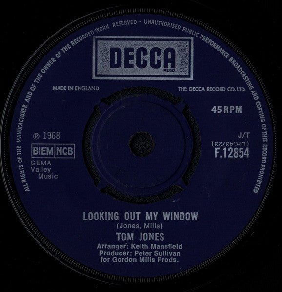 Tom Jones : A Minute Of Your Time / Looking Out My Window (7", Single, 4-P)