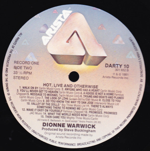 Dionne Warwick : Hot ! Live And Otherwise (2xLP, Album, Gat)
