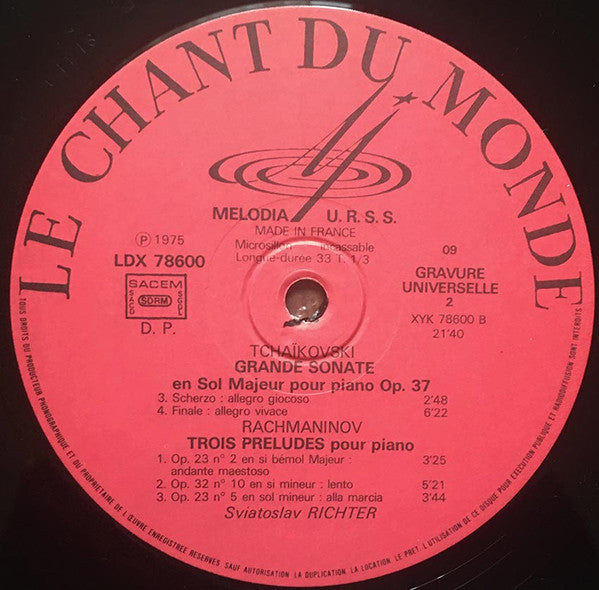 Tchaikovsky*, Rachmaninoff*, Sviatoslav Richter : Grande Sonate Pour Piano / Trois Preludes (LP, Album, Gat)