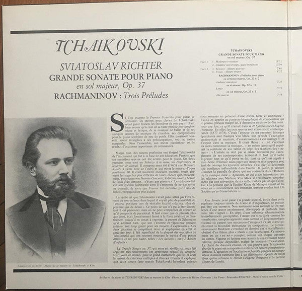 Tchaikovsky*, Rachmaninoff*, Sviatoslav Richter : Grande Sonate Pour Piano / Trois Preludes (LP, Album, Gat)