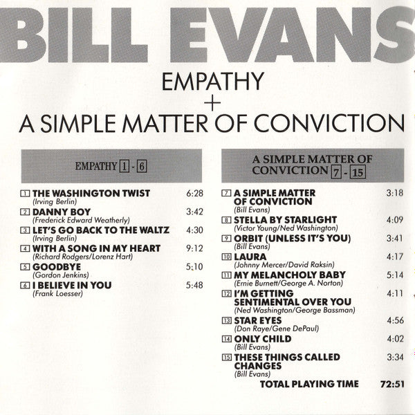 Bill Evans : Empathy + A Simple Matter Of Conviction (CD, Comp, RE, RM)