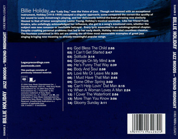 Billie Holiday : Jazz Moods - 'Round Midnight (CD, Comp)