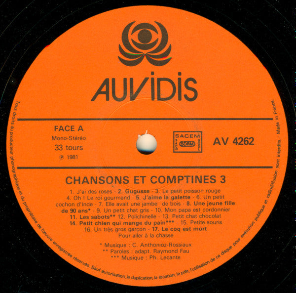 Unknown Artist : Chansons Et Comptines 3 (LP, Album)