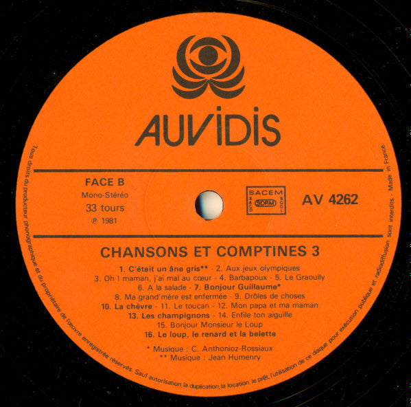 Unknown Artist : Chansons Et Comptines 3 (LP, Album)