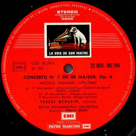 Niccolò Paganini, Yehudi Menuhin : Deux Concertos (LP, RE, Gat)