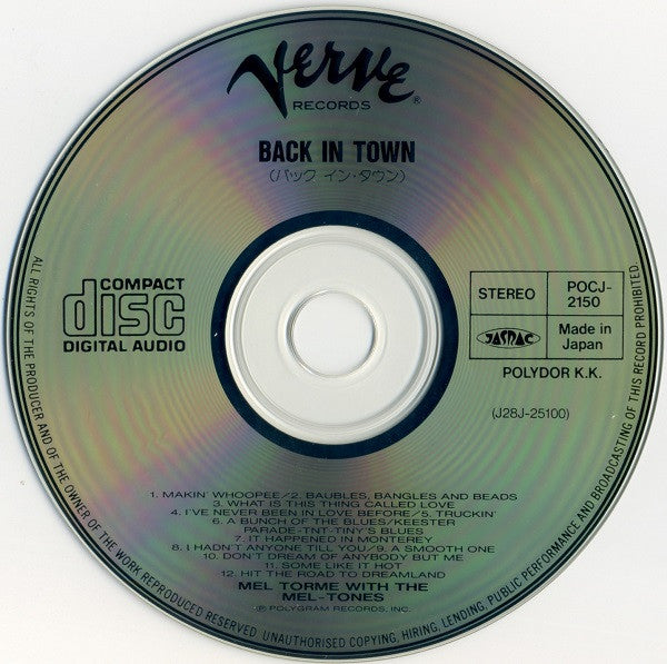 Mel Tormé with The The Mel-Tones : Back In Town (CD, Album, RE, RM)