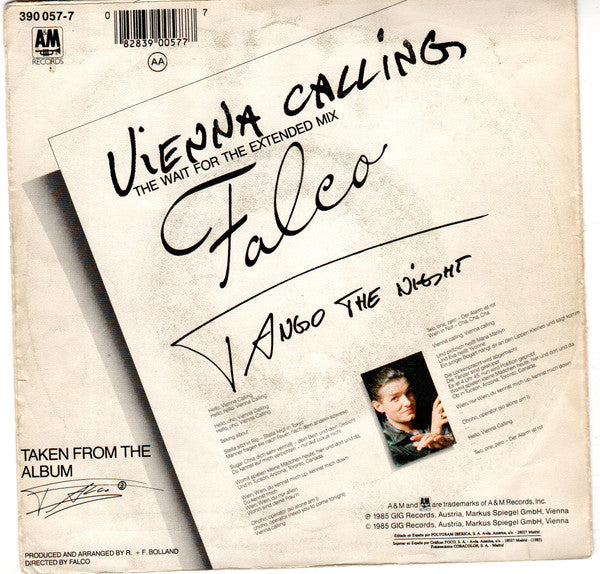 Falco : Vienna Calling (The Wait For The Extended Mix) (7", Single)
