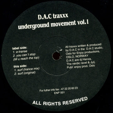 D.A.C : Underground Movement Vol. 1 (12")