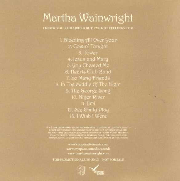 Martha Wainwright : I Know You're Married But I've Got Feelings Too (CD, Album, Promo, Car)