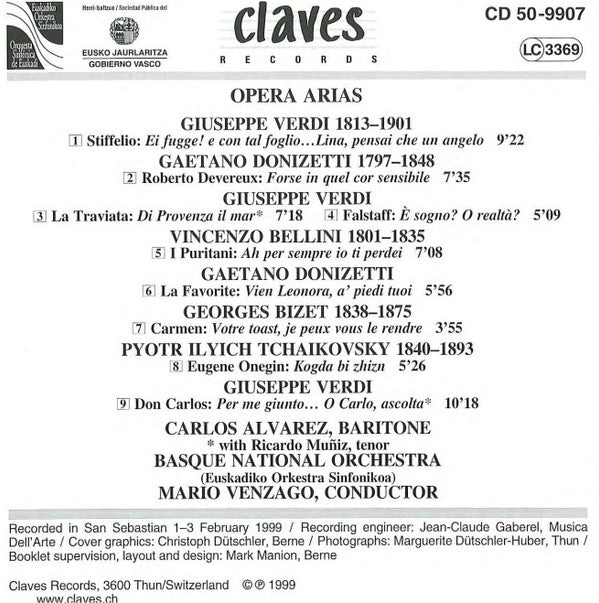 Carlos Álvarez (2) / Orquesta Sinfónica de Euskadi / Mario Venzago : Opera Arias (CD, Album)