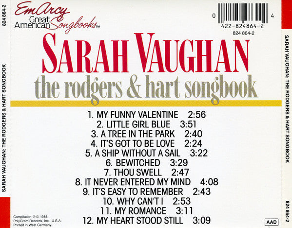 Sarah Vaughan : The Rodgers & Hart Songbook (CD, Comp, RM)