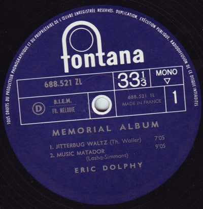 Eric Dolphy : The Eric Dolphy Memorial Album (LP, Album, Mono, RP, Gat)