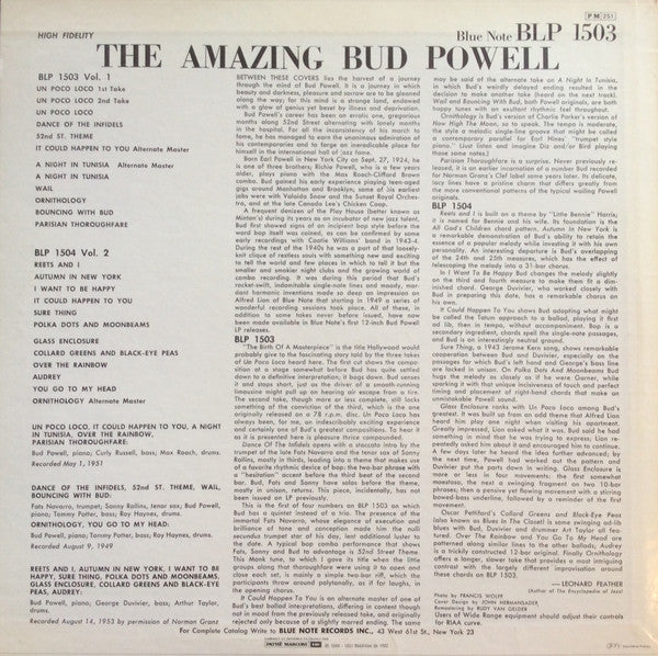 Bud Powell : The Amazing Bud Powell, Volume 1 (LP, Album, Mono, RE, RM)