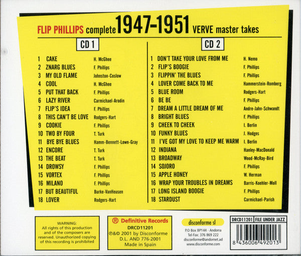 Flip Phillips : Complete 1947-1951 Verve Master Takes (2xCD, Comp)