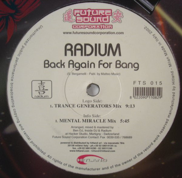 Radium (2) : Back Again For Bang (12")
