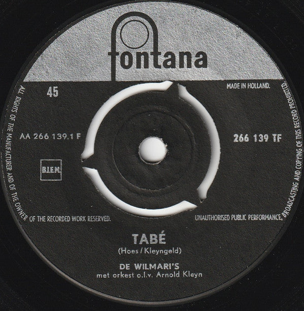 De Wilmari's : Tabé (7", Single, Mono)