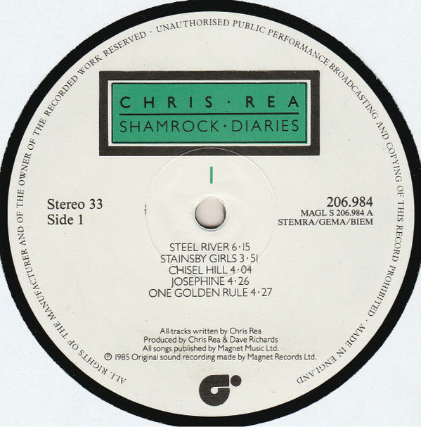 Chris Rea : Shamrock Diaries (LP, Album, Whi)
