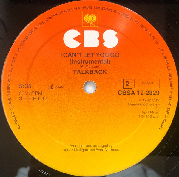 Talkback (2) : I Can't Let You Go (12", Maxi)