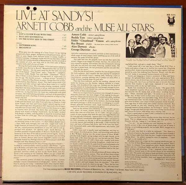 Arnett Cobb And The Muse All Stars : Live At Sandy's! (LP, Promo)