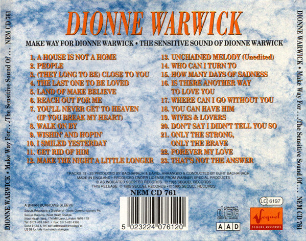 Dionne Warwick : Make Way For Dionne Warwick • The Sensitive Sound Of Dionne Warwick (CD, Comp)