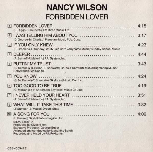 Nancy Wilson : Forbidden Lover (CD, Album)