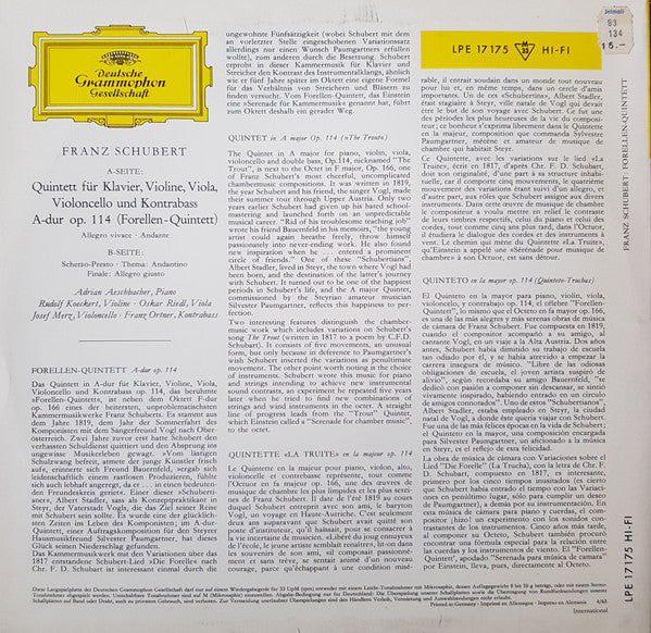 Franz Schubert - Adrian Aeschbacher • Rudolf Koeckert • Oskar Riedl • Josef Merz • Franz Ortner : Forellen-Quintett • The Trout (10", Mono, RE)