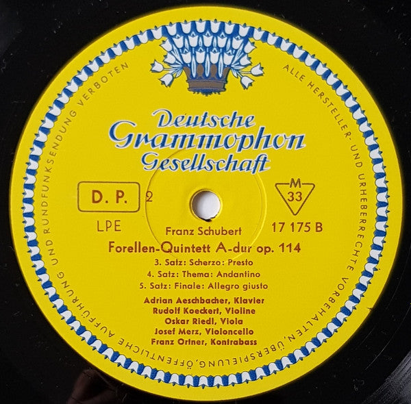 Franz Schubert - Adrian Aeschbacher • Rudolf Koeckert • Oskar Riedl • Josef Merz • Franz Ortner : Forellen-Quintett • The Trout (10", Mono, RE)