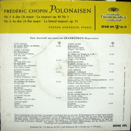 Frédéric Chopin, Stefan Askenase : Polonaisen Nr.3 A-dur, Nr.6 As-dur (7", EP, Mono, 661)