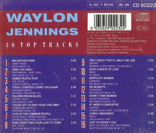 Waylon Jennings : 16 Top Tracks (CD, Comp, RM)