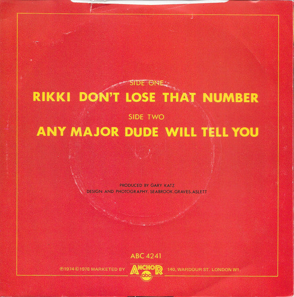 Steely Dan : Rikki Don't Lose That Number (7", Single, RE, Yel)