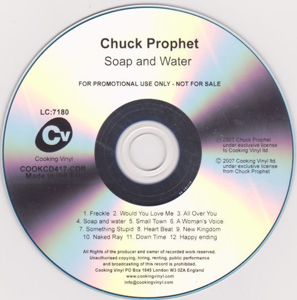 Chuck Prophet : Soap And Water (CDr, Album, Promo)