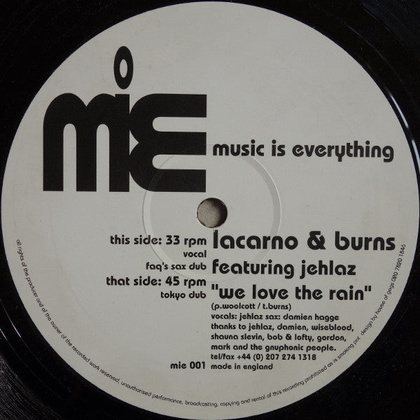 Lacarno & Burns : We Love The Rain (12")