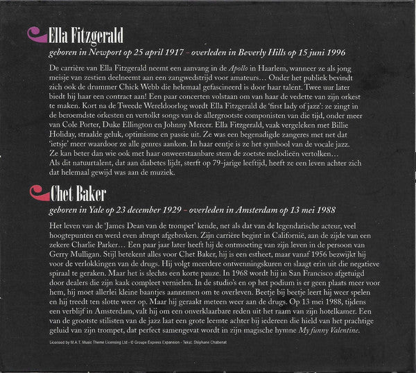 Chet Baker, Ella Fitzgerald : De Legendes Van De Jazz (2xCD, Comp)
