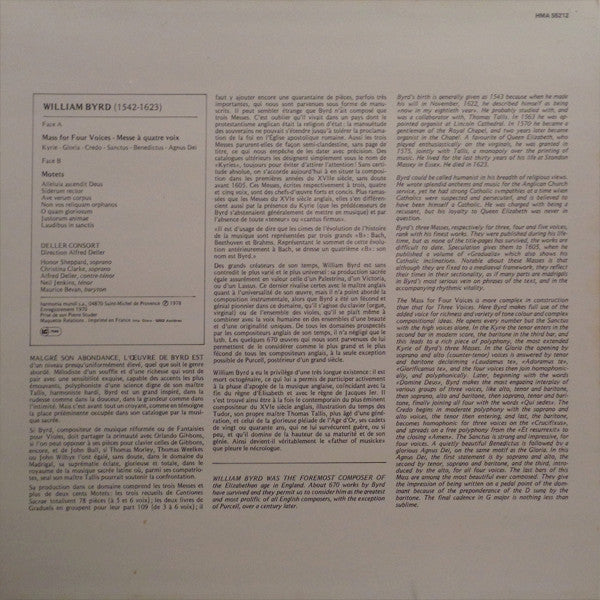 William Byrd - Deller Consort, Alfred Deller : Mass For Four Voices / Motets (LP, RE)