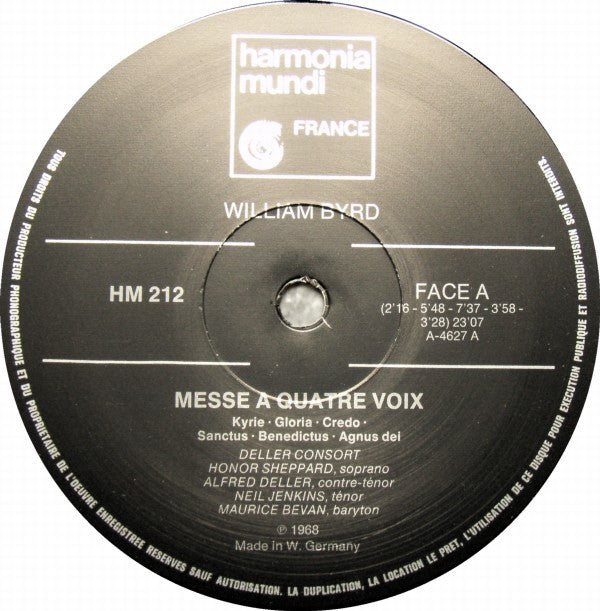 William Byrd - Deller Consort, Alfred Deller : Mass For Four Voices / Motets (LP, RE)