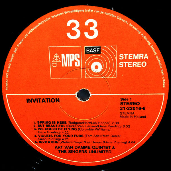 Art Van Damme & The Singers Unlimited : Invitation (LP, Album)