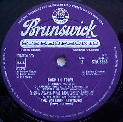 The Wilburn Brothers : Back In Town (LP, Album)