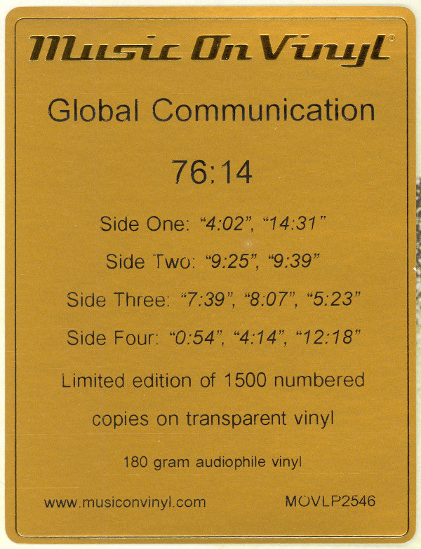 Global Communication : 76:14 (2xLP, Album, Ltd, Num, RE, Cle)