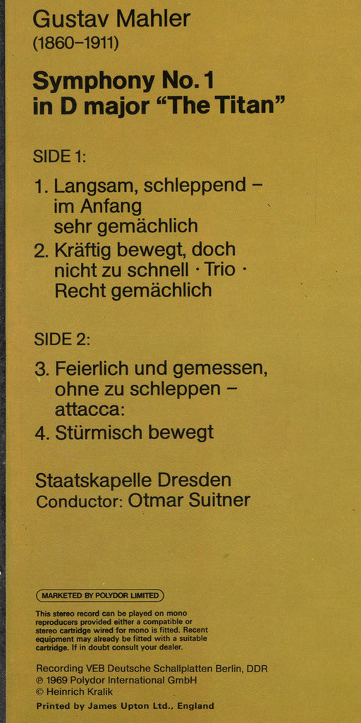 Gustav Mahler / Staatskapelle Dresden, Otmar Suitner : Symphony No.1 In D Major "The Titan" (LP)