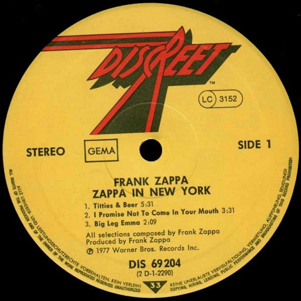 Zappa* : Zappa In New York (2xLP, Album)