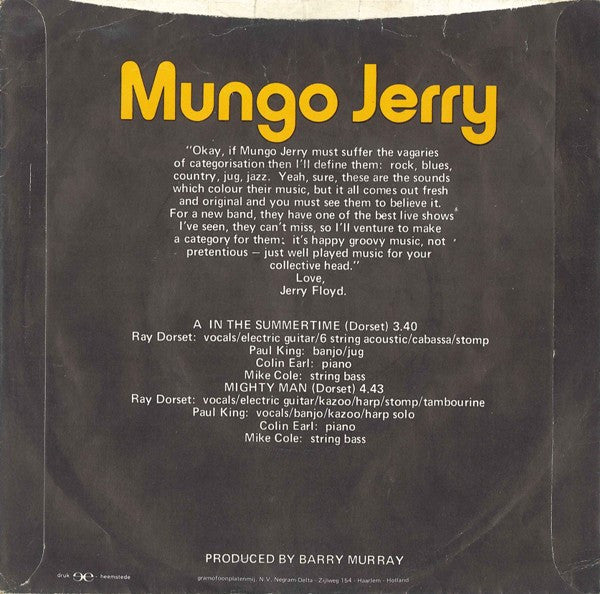 Mungo Jerry : In The Summertime (7", Single)