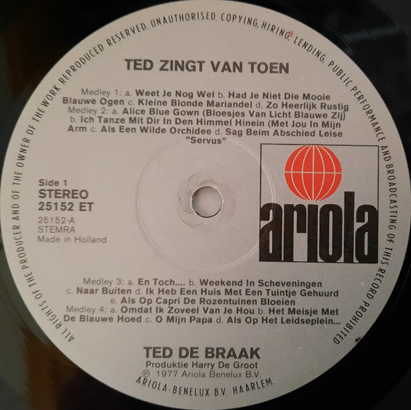 Ted De Braak : Ted Zingt Van Toen (LP)