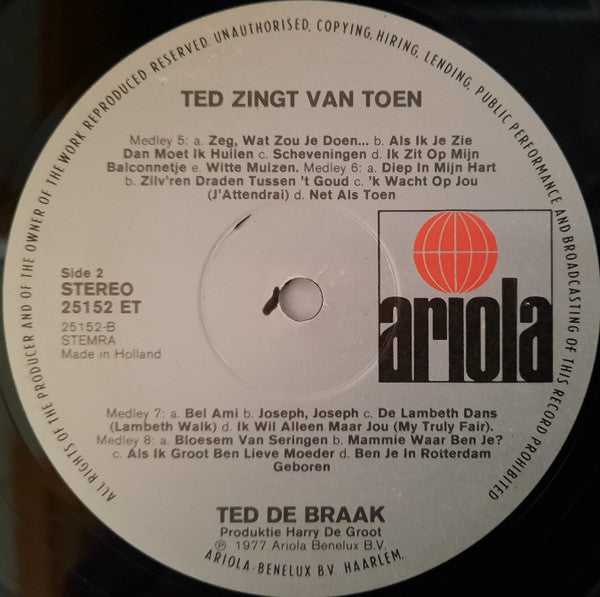 Ted De Braak : Ted Zingt Van Toen (LP)